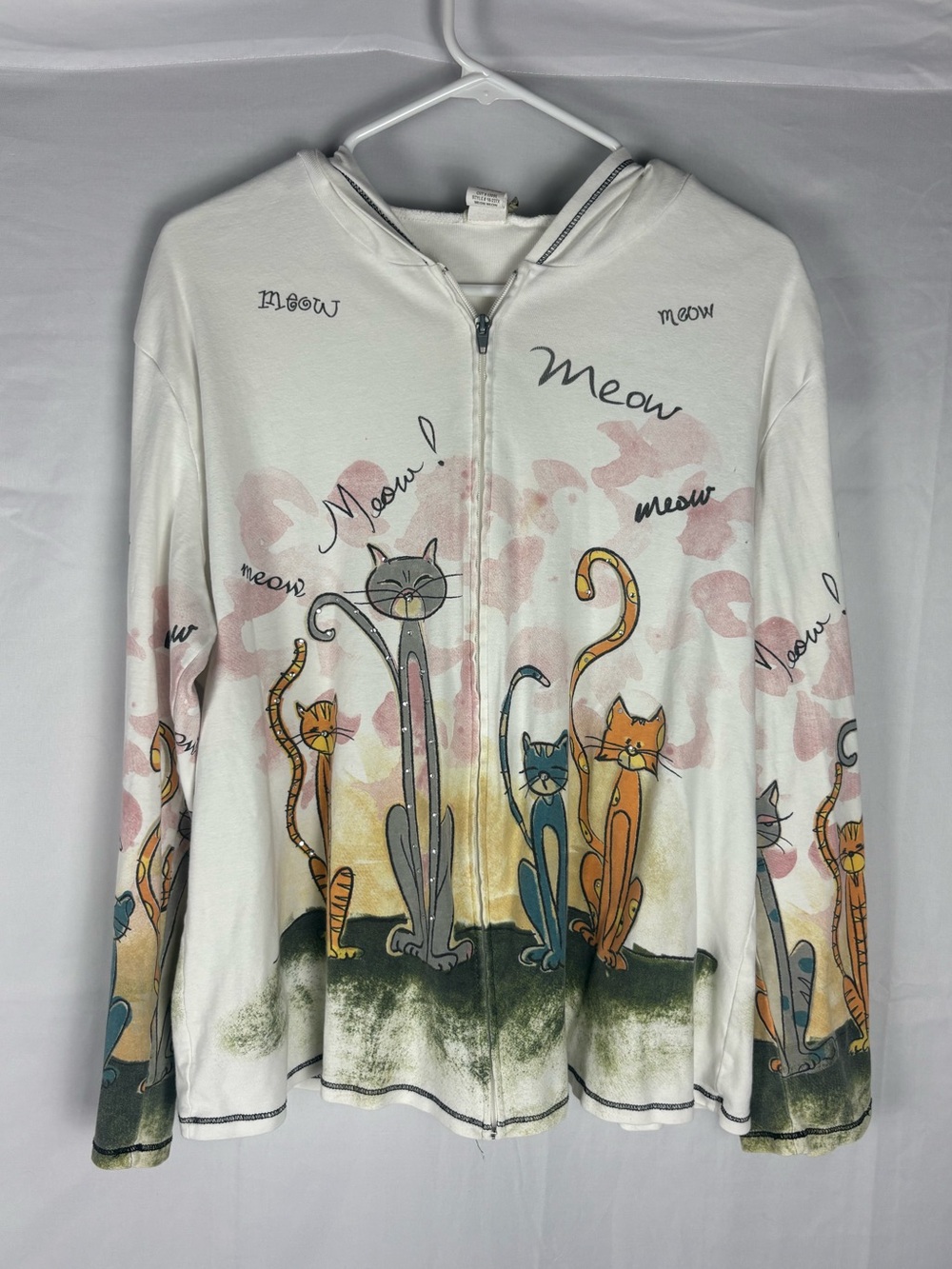 Cat lovers allover Meow graphic kitty printed Cute cat long sleeve zip up hoodie